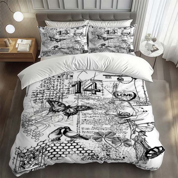 3pcs Valentine's Day Collage Pattern Bedding Set Soft and Comfortable Suitable for All Seasons