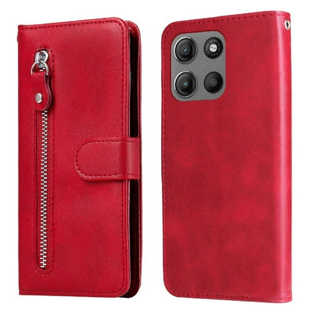 Funda con Cremallera para Motorola Moto G15 Power, Carcasa Cartera de Cuero PU con Soporte y Tarjetero