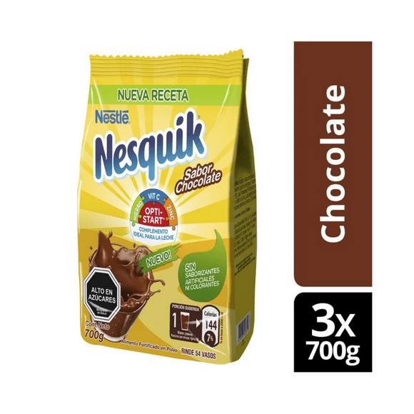 Pack x3 saborizante para leche Nesquik® optistar® chocolate bolsa 700g