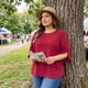 thumbnail image 2 of Agnes Orinda Blusa Casual de Verano para Mujer Tallas Grandes con Topos Suizos, Mangas de Pétalo, Dobladillo Curvado y Cuello Redondo 3X Burdeos, 2 of 8