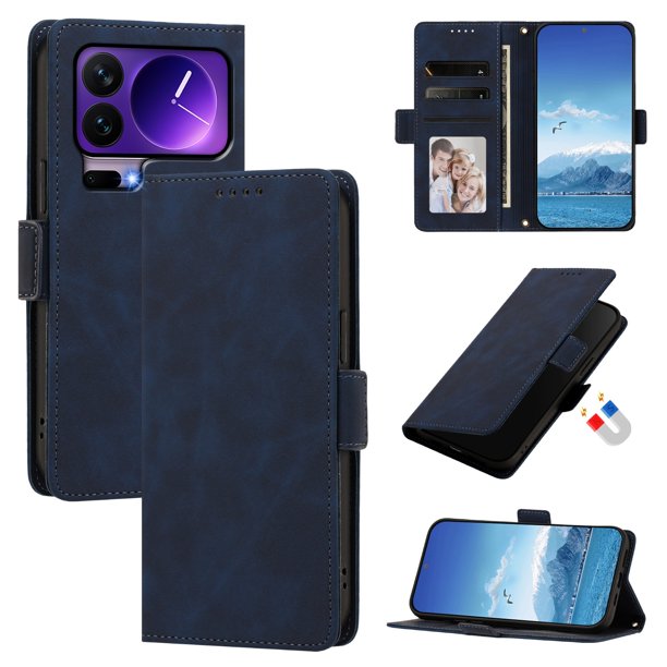 Funda Billetera Delgada para Xiaomi 17 Pro con Ranuras y Soporte Azul oscuro