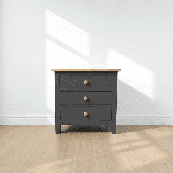 Velador Ancho "Chester Classic" 3 Cajones Mesa de Noche - Gris Grafito - 60x40x60 cm