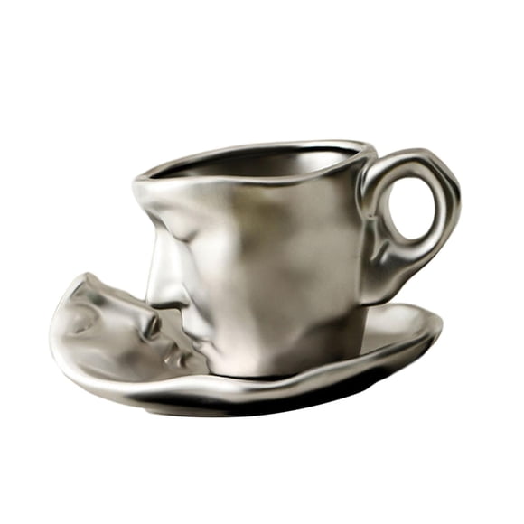 Juego de taza y platillo de café con leche de cerámica Kissing The Face, taza de café Thinker, Día de San Valentín, regalo de San Valentín, cocina, fa