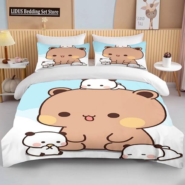 v1316 Bed Sheets Bubu Dudu Cartoon Cute Bear Kawaii Christmas Gift King Twin Double Boys Bedding Set Microfiber Or Polyester Duvet Cover Set 3-Piece Bedding Set (1 Duvet Cover + 2 Pillow Shams) Bed Sh