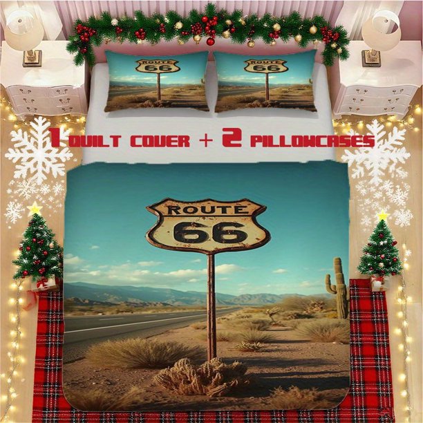 Route 66 Soft Printed Bedding Set Polyester Fabric Decorative & Warm