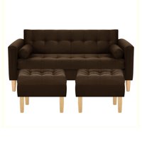 Bodevir - Sofa Retro 3C + 2 Pouf Felpa 05 Chocolate