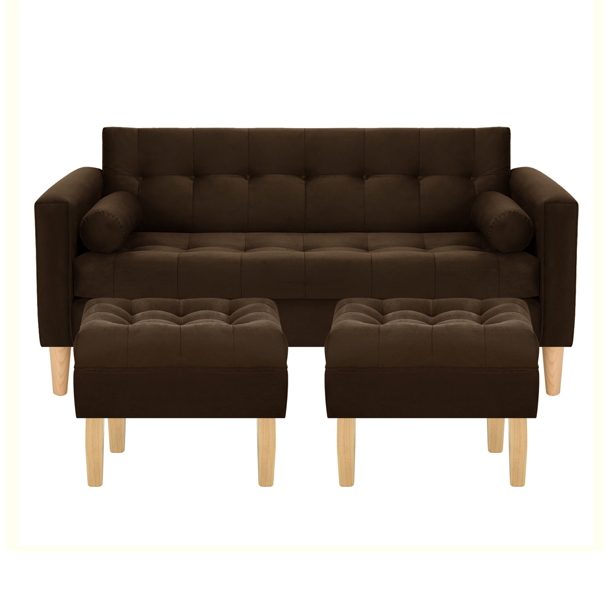 Bodevir - Sofa Retro 3c + 2 Pouf Felpa 05 Chocolate