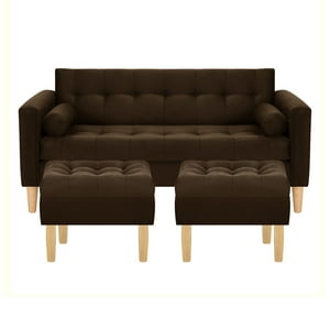 Bodevir - Sofa Retro 3C + 2 Pouf Felpa 05 Chocolate