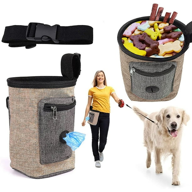 Bolsa para premios para perros, ideal para entrenar perros pequeños y grandes, ideal para transportar juguetes, croquetas y premios, con dispensador de bolsas para excrementos integrado.