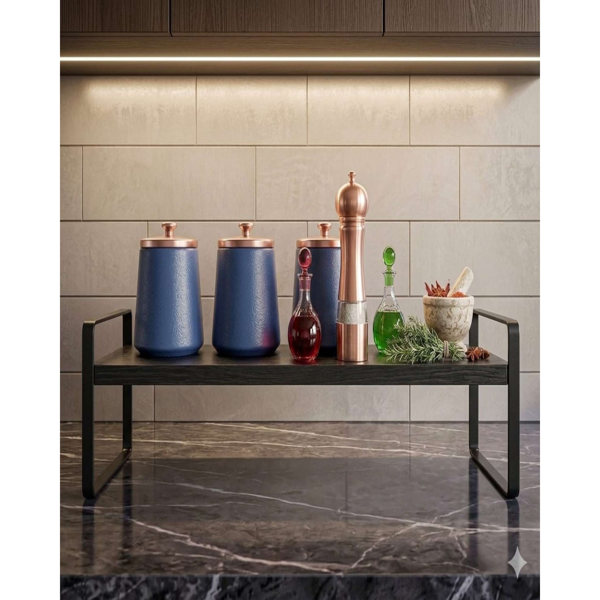 Mylhogar - Rack Organizador De Fierro Con Base De Madera Ideal Para Baño Y Cocina