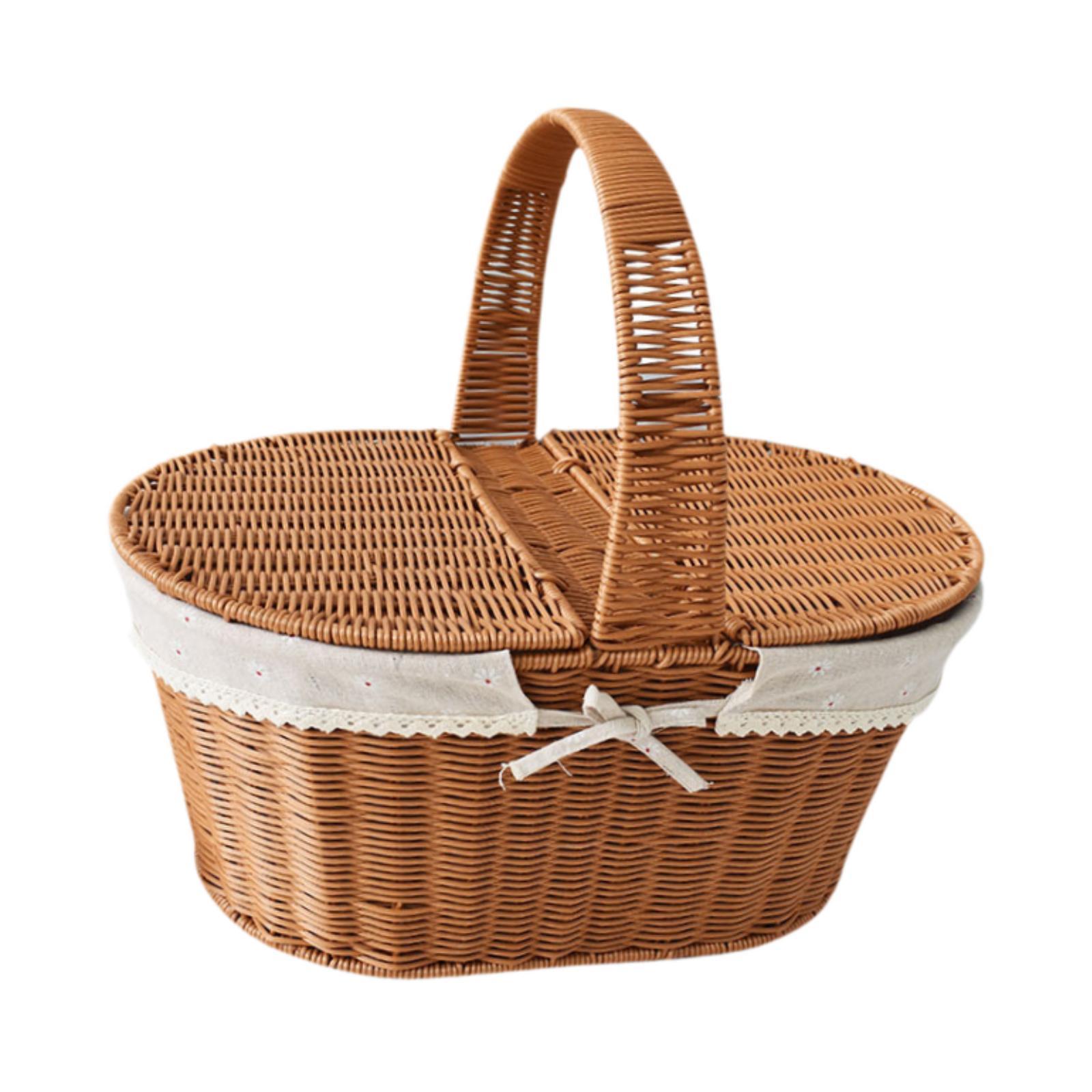 Magideal - Cesta De Picnic De Ratán Sintético, Cesta De Almacenamiento, Cesta Decorativa Tejida Con Asa, Cesta De Picnic Ligera, Cesta De Frutas Para , Style A Estilo A