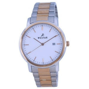 Reloj Westar White Dial Two Tone Stainless Steel Quartz 50243 Spn 601 Men'S Watch