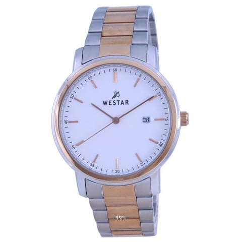 Reloj Westar White Dial Two Tone Stainless Steel Quartz 50243 Spn 601 Men'S Watch