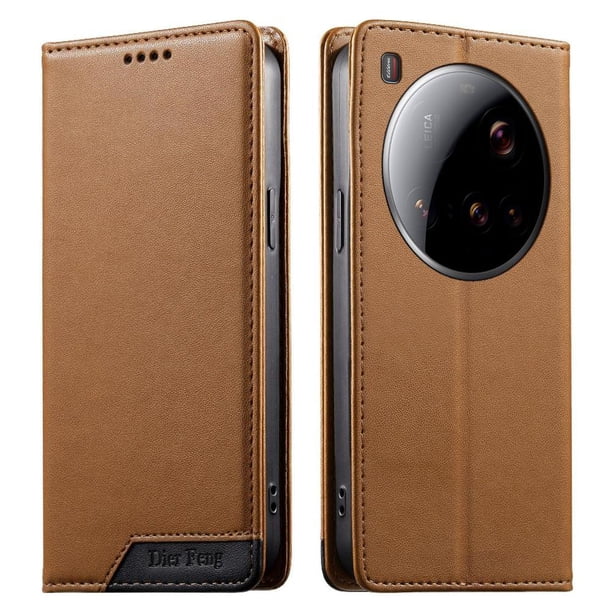 Funda Tipo Cartera de Cuero Sintético para XIAOMI 15 Ultra Bloqueo RFID, con Ranuras para Tarjetas y Bolsillo para Efectivo, Cierre Magnético Fuerte Marrón