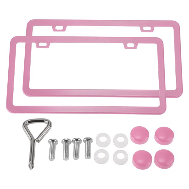 Unique Bargains Marco de Placa de Matrícula de Acero Inoxidable Soporte de Placa de Matrícula para Automóvil con Tapas de Tornillos Marco Estrecho de Agujero Cuadrado Rosa