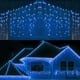 thumbnail image 1 of Cortina de luces de hadas azules con control remoto y temporizador de 8 modos para dormitorio, luces colgantes navideñas con enchufe USB para exteriores, bodas, fiestas, jardín, pared y decoración., 1 of 6