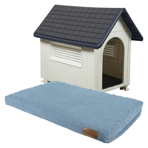Petwoow - Casa Mascota 82X54X71 Duke + Cama Mascota Rocky 74X48X6 Cm M