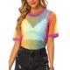 thumbnail image 1 of INSPIRE CHIC Camiseta de Malla para Mujer Cubierta de Fiesta Manga Corta Transparente Tops M Rosa Arcoíris, 1 of 6