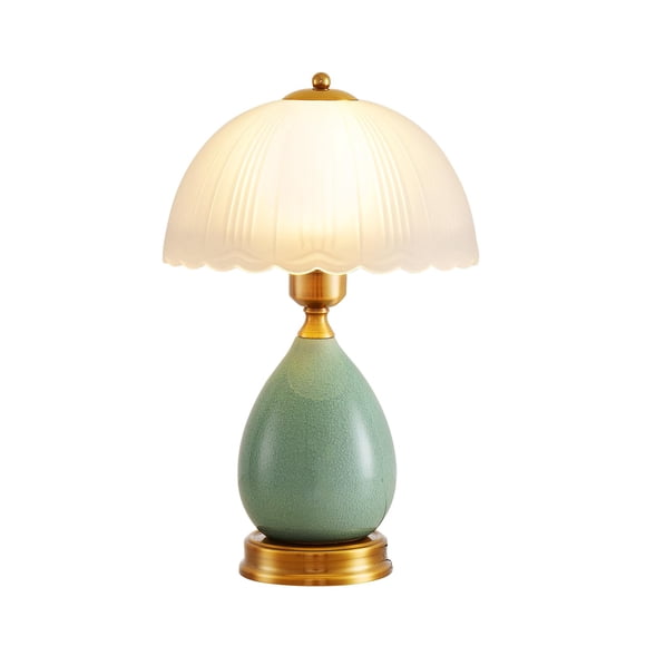 Lámpara de mesa WELAISA vintage de cerámica y vidrio verde de 16"