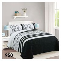 Genérico - Cubrecama Sherpa 2 Plazas - Blanco Negro Rosas M950