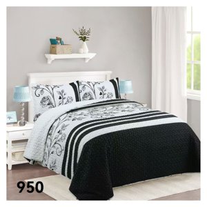 Genérico - Cubrecama Sherpa 2 Plazas - Blanco Negro Rosas M950