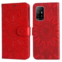 Funda Tipo Cartera Foxdock Para Oppo Reno 6Z , Diseño Girasol En Relieve, Cuero Pu, Cierre Magnético, Soporte Y Tarjetero