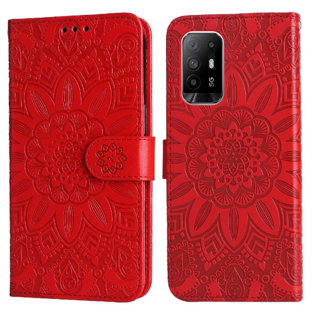 Funda tipo cartera FOXDOCK para OPPO Reno 6Z , diseño girasol en relieve, cuero PU, cierre magnético, soporte y tarjetero