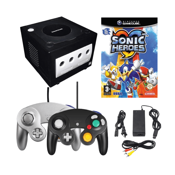 Nintendo GameCube Video Game Console Bundle, Jet Black with 2 Retrofam Controllers (Black & Silver) and Sonic Heroes Game (Refurbished)