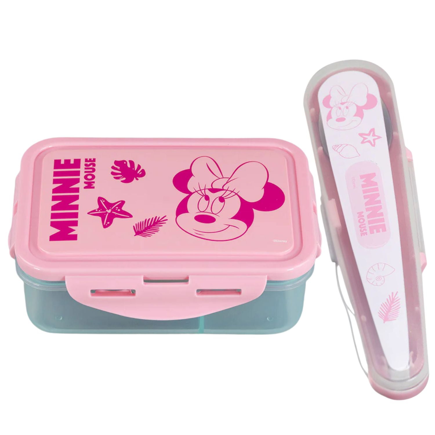Disney - Hermético Minnie 700ml Divisiones + Cubiertos Minnie - Ps