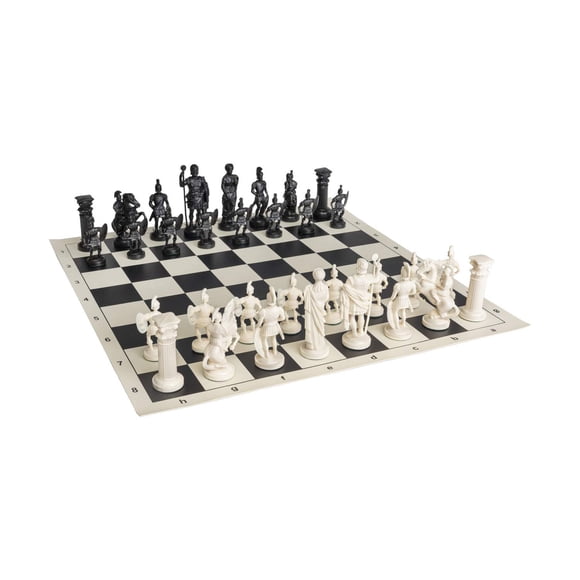 Juego de ajedrez romano con tablero de ajedrez de vinilo negro/blanco de 44 cm