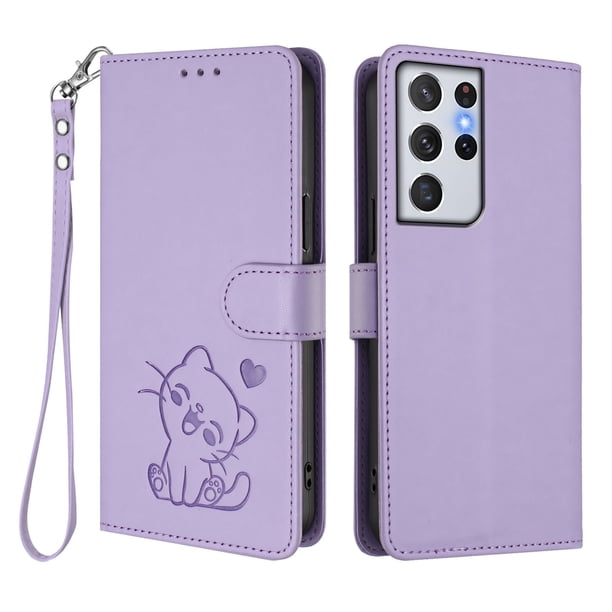 Carcasa Billetera de Cuero Sintético para Samsung Galaxy S21 Ultra, Lila Claro