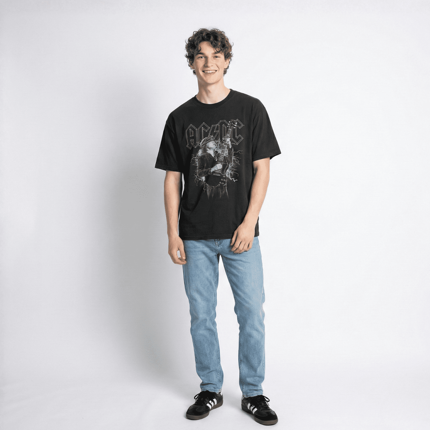 Ac/dc - Polera Manga Corta Hombre Guitarra Gris Acdc