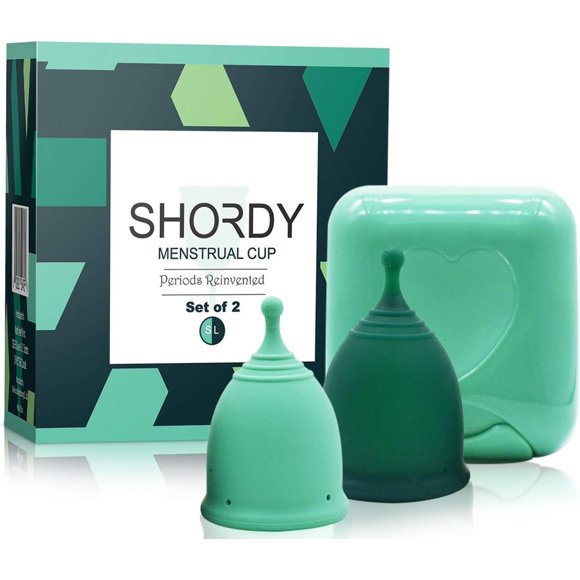 Set de 2 copas menstruales SHORDY reutilizables (pequeñas y grandes) con caja