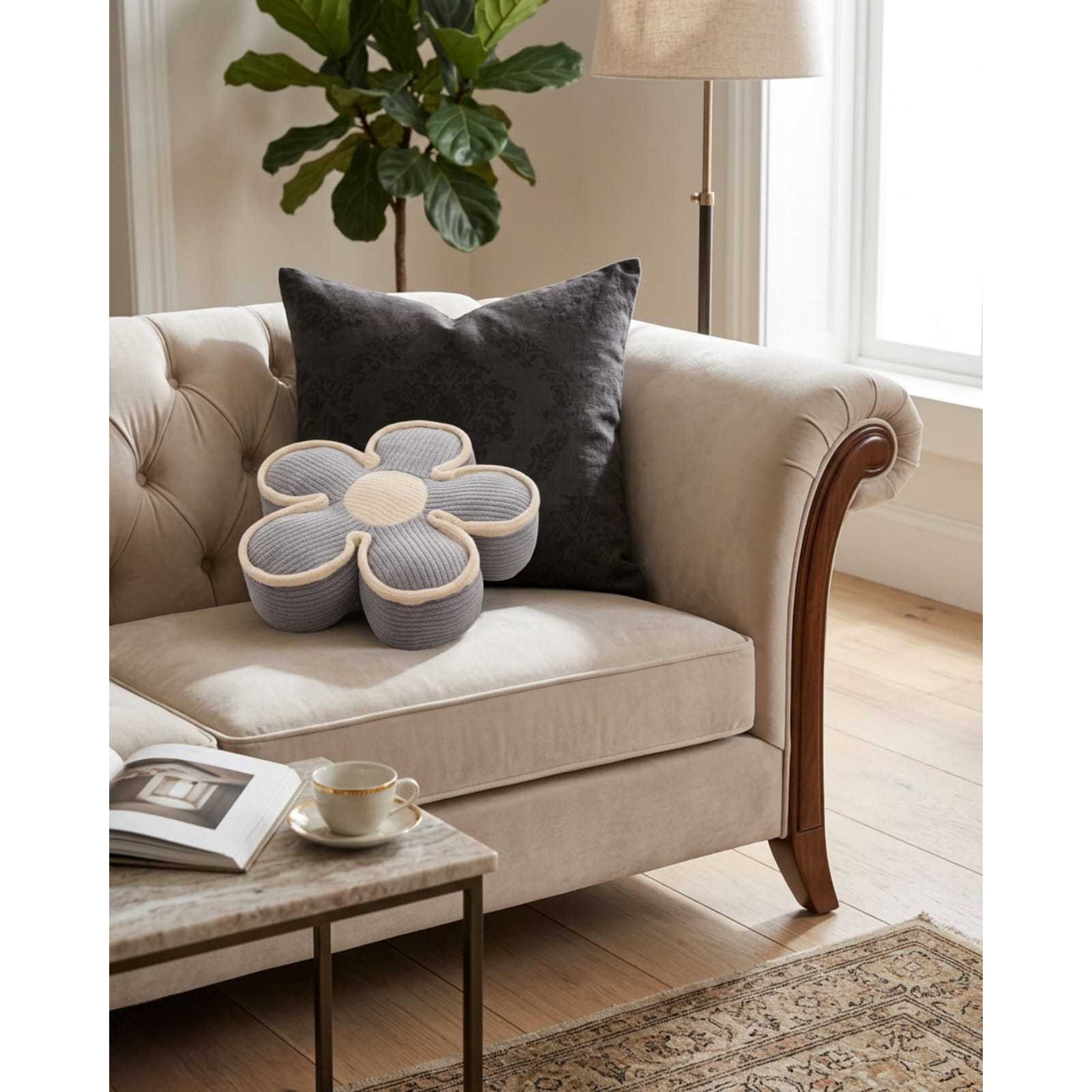 Todo Para El Hogar - Cojines De Flor Vintage Texturizado 50cm Para Sofá O Cama Pack De 2