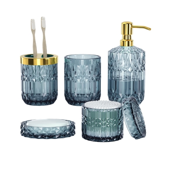 Juego de accesorios de baño Towoaafu Blue Glass, 5 piezas