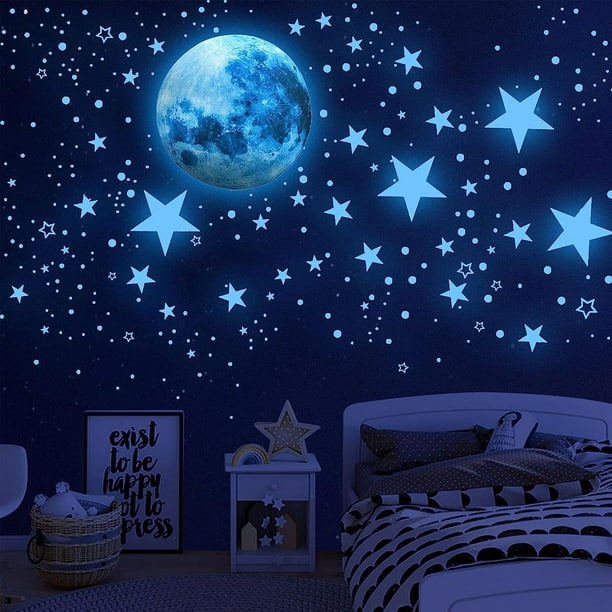 Estrellas que brillan en la oscuridad para el techo, 440 piezas de estrellas que brillan en la oscuridad, decoraciones de pared para niños, para dormitorio infantil