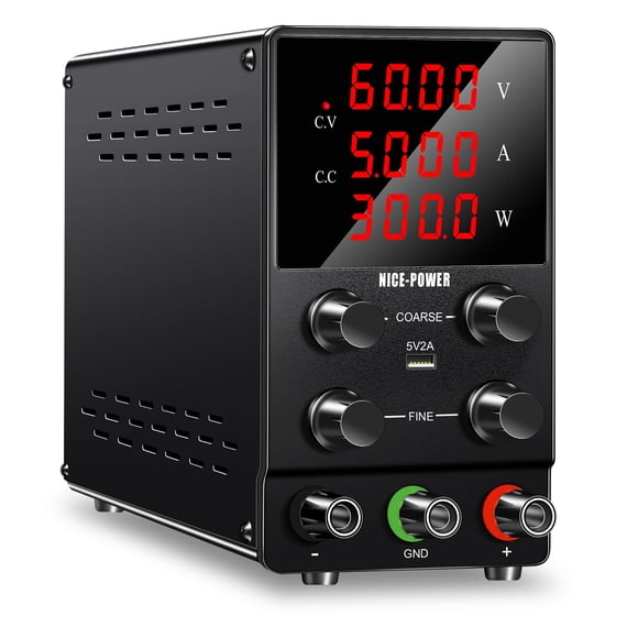 Fuente de alimentación DC NICE-POWER ajustable (0-60 V, 0-5 A) de 4 dígitos