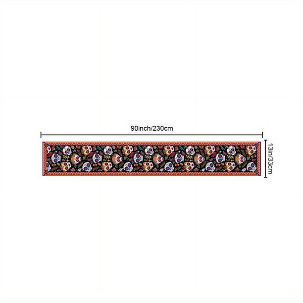 1pc, Mexican Style Skull Linen Table Runner - Waterproof, Stain Resistant, and Perfect for Halloween and Day of the Dead Celebrations - Ideal for Dresser Scarf, Tabletop Protection, and Home Decor - G