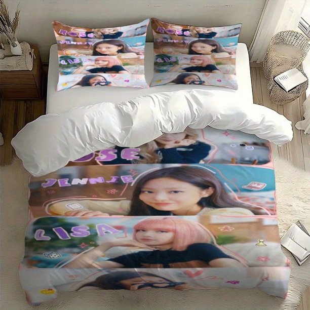 3pcs Black-P Member Collage Pattern Three-Piece Set Soft Duvet Cover + Double Pillowcases