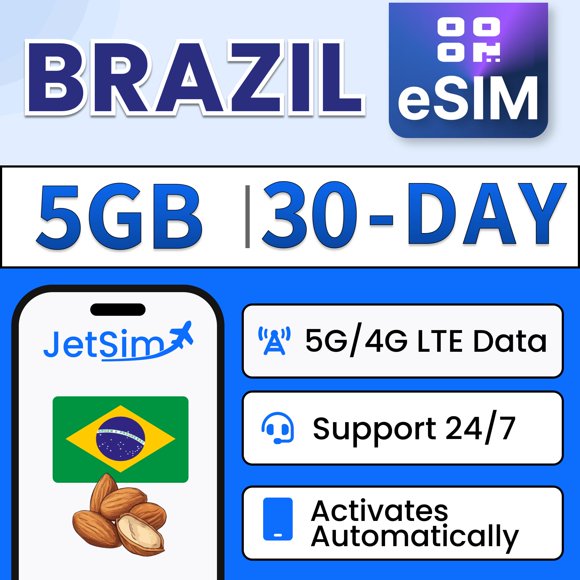 Plan de datos eSIM JETSIM para Brasil de 30 días con 5 GB