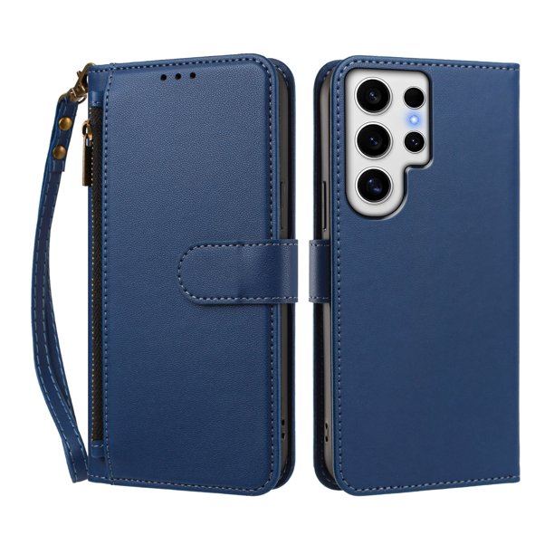 Funda Tipo Billetera para samsung galaxy S24 Ultra con Soporte y Bolsillo con Cierre Azul profundo