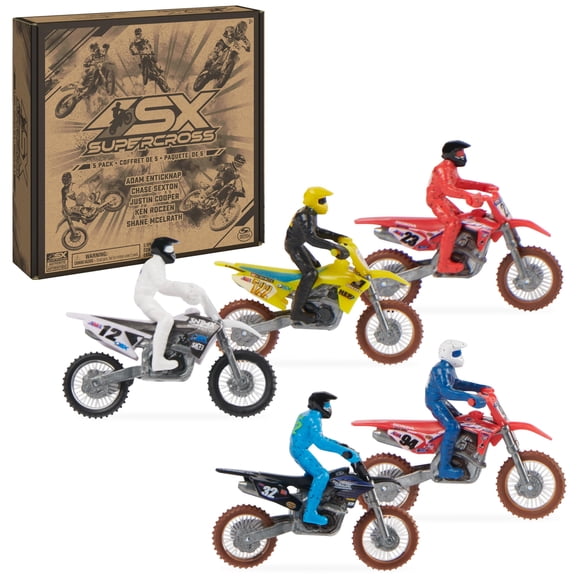Toy Motorcycles Supercross a escala 1:24 moldeado a presión con Rider, paquete de 5