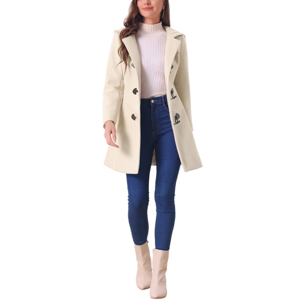 INSPIRE CHIC Abrigo de Mujer Color Sólido con Botón de Traba Totalmente Forrado con Capucha S Beige