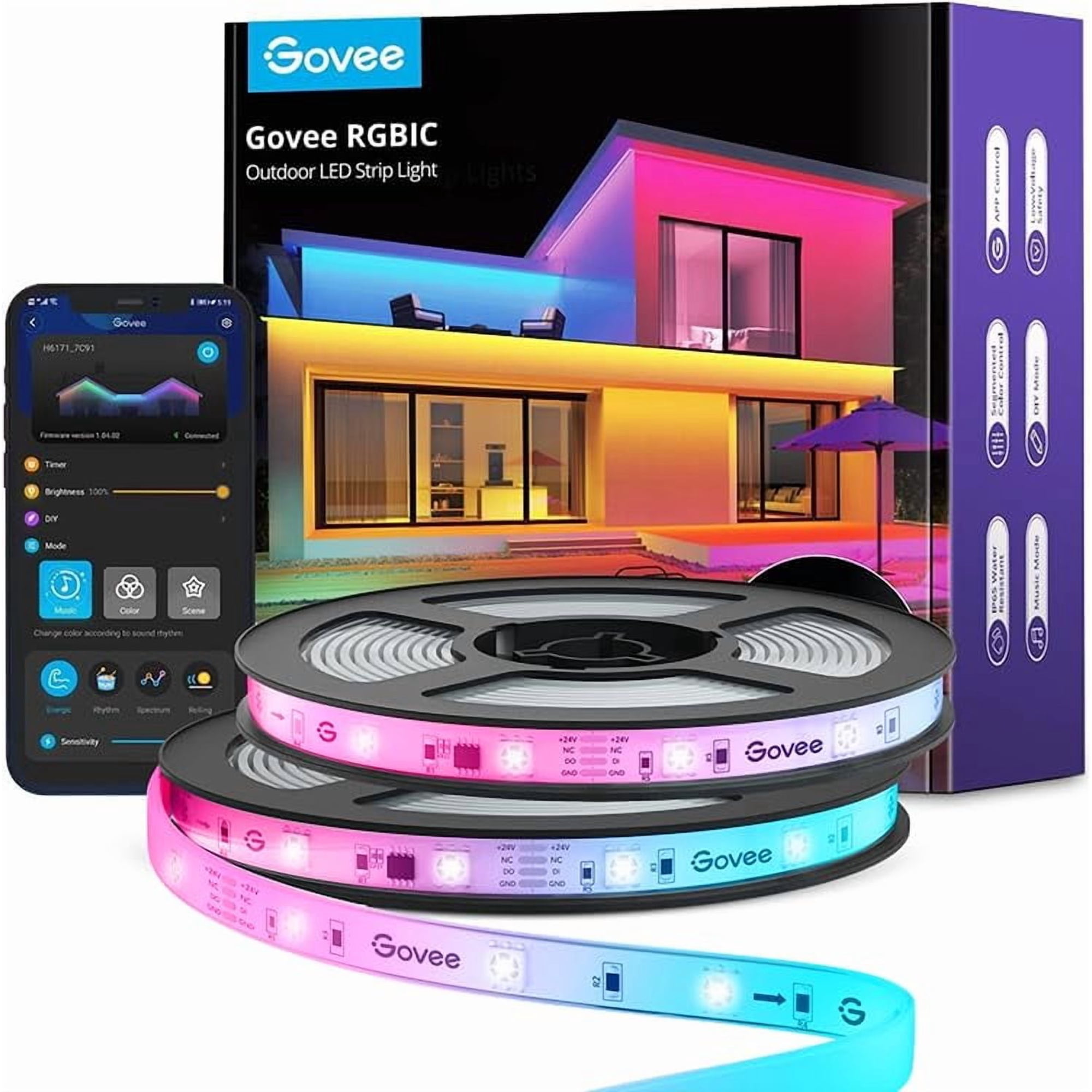 Tira De Luces Led Para Exteriores Govee, Impermeables, 20 M, Rgbic, 2 Rollos