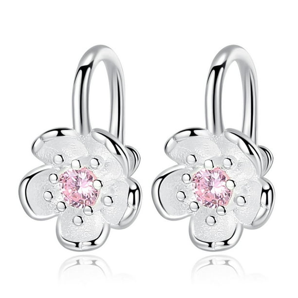 Lindos Aros Plata 925 Clip Flores Cerezo Rosa Purpura Joyas rosa Talla única