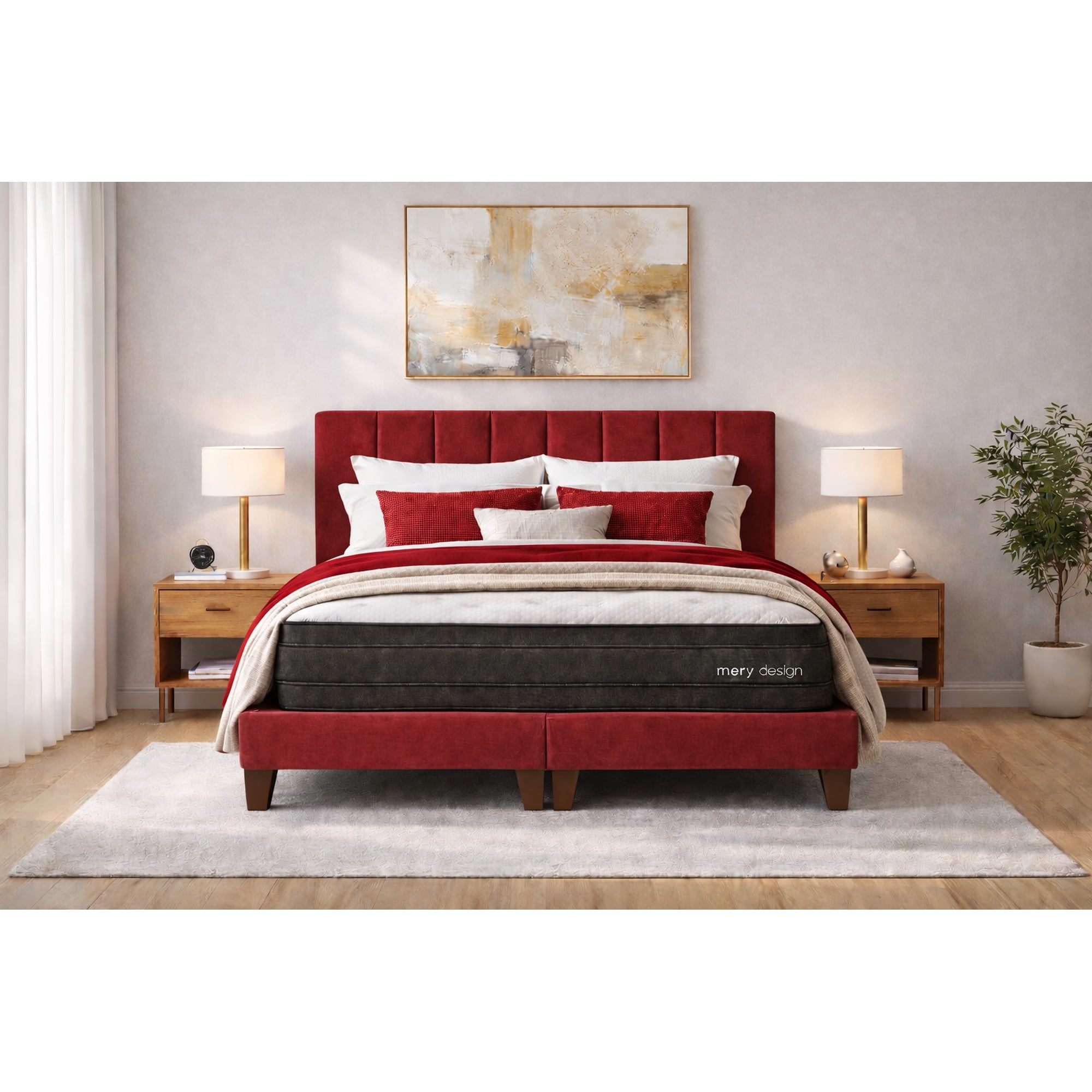 Ethan Desing - Cama 2 Plazas Completa | Base Europea + Colchón Excellense Plus 25cm + Respaldo Tapizado