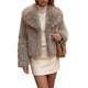 thumbnail image 2 of INSPIRE CHIC Abrigos de Piel Sintética para Mujer Mangas Largas Peludas Cuello con Solapa Forro Suave Oversize con Bolsillos Chaquetas de Invierno Cálidas Talla Mediana Caqui, 2 of 6