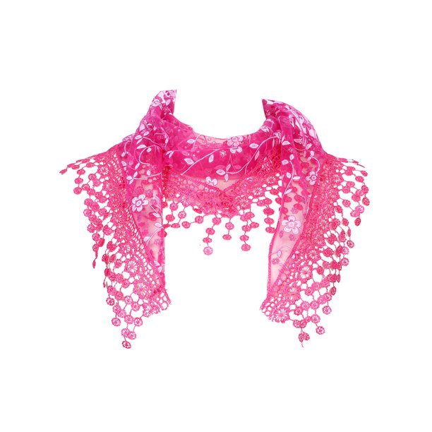 INSPIRE CHIC Velo de Mantilla de Encaje con Brillantes de Diamantes Elegante Pañuelo Triangular para Iglesia y Boda 130cm x 40cm Rosa Fucsia