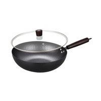 Magideal - Sartén Wok Antiadherente, Sartenes De Hierro De Forja Manual Universal, Sartenes De 32Cm Con Revestimiento Antiadherente De Gas, Sartén Para Saltear, Panal Con Tapa