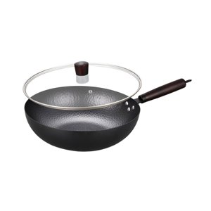 Magideal - Sartén Wok Antiadherente, Sartenes De Hierro De Forja Manual Universal, Sartenes De 32Cm Con Revestimiento Antiadherente De Gas, Sartén Para Saltear, Panal Con Tapa